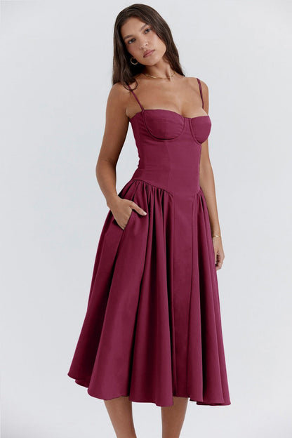 Midi Jurk Zonder Mouwen met Corsage Snit