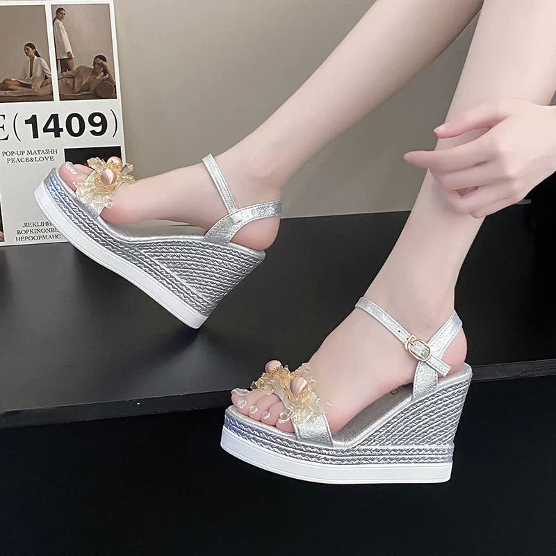 Glitter Sandalen met Sleehak en Blikvangers