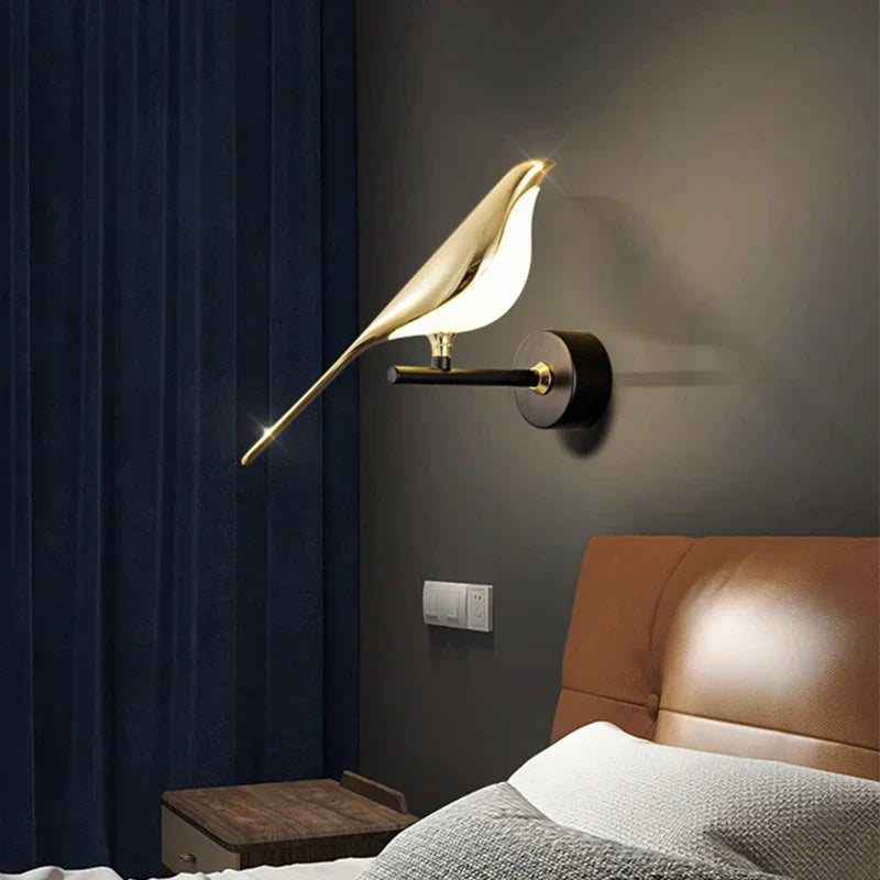 Design Wandlamp LED in Vogelvorm – Gouden Wandlamp met Warm Licht