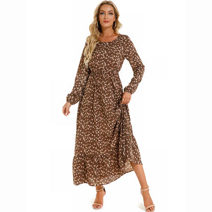 Vrouwelijke Maxi Jurk Bloem Chiffon Lange Mouwen