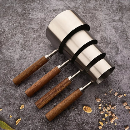Maatlepelset 8-Delig RVS met Houten Handvat - Nestbaar Keukengerei voor Bakken en Koken