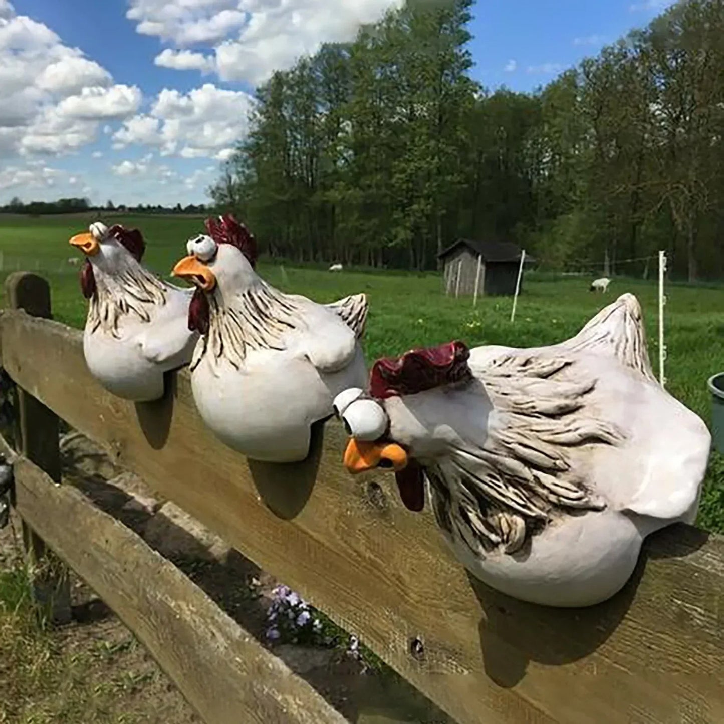 Grappige Kip Hekdecoratie Hars 14cm Tuin Beeldje Boerderij Schutting Ornament Buitendecoratie Cadeau Tuinbeeldje