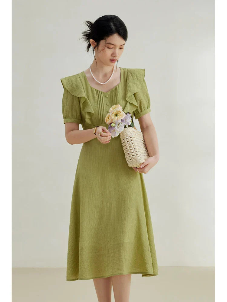 Elegante Ruffle Jurk Vrouwelijk Lange Mouw - StudioMarella