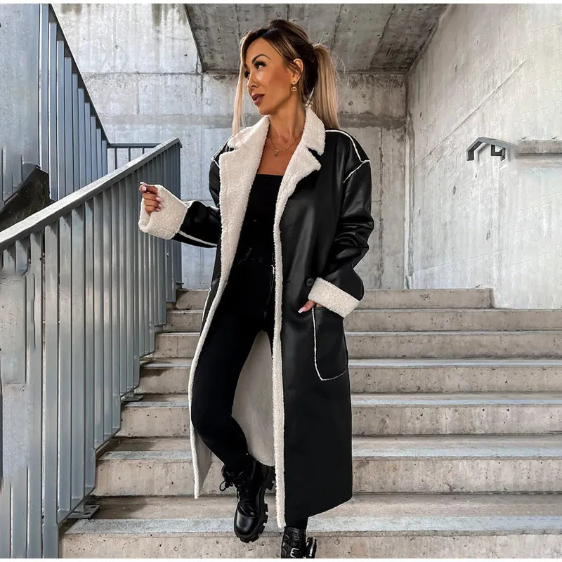Leren Jas Bontkraag Warme Winterjas voor Dames
