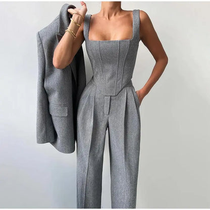 Dames 3-Delige Set - Blazer, Broek en Top met Corset