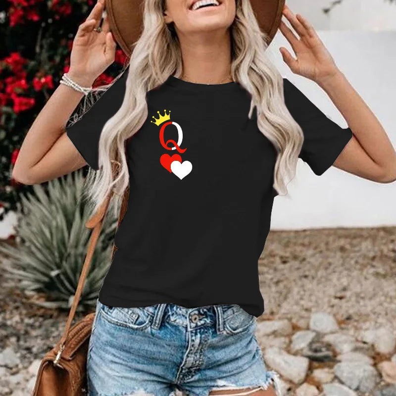 Vrouwenshirt Dubbele Harten Print Zwart Wit
