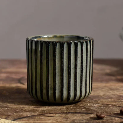 Japandi Theekop Keramiek Gestreept Retro Japanse Stijl Koffiemok Sake Kopje Porseleinen Theekopje Wijnmok Huishouden Middagthee