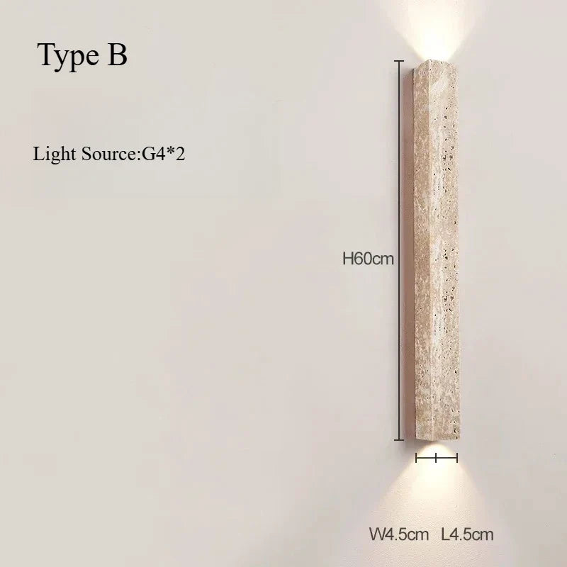 Japandi Wandlamp Steen Travertijn LED Kaki Wabi-sabi Sfeerverlichting Woonkamer Slaapkamer Eetkamer Lange Wandkandelaar 90-260V