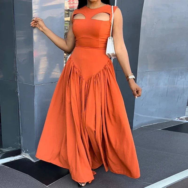 Boho Maxi Jurk Oranje Hoge Taille voor Dames - StudioMarella