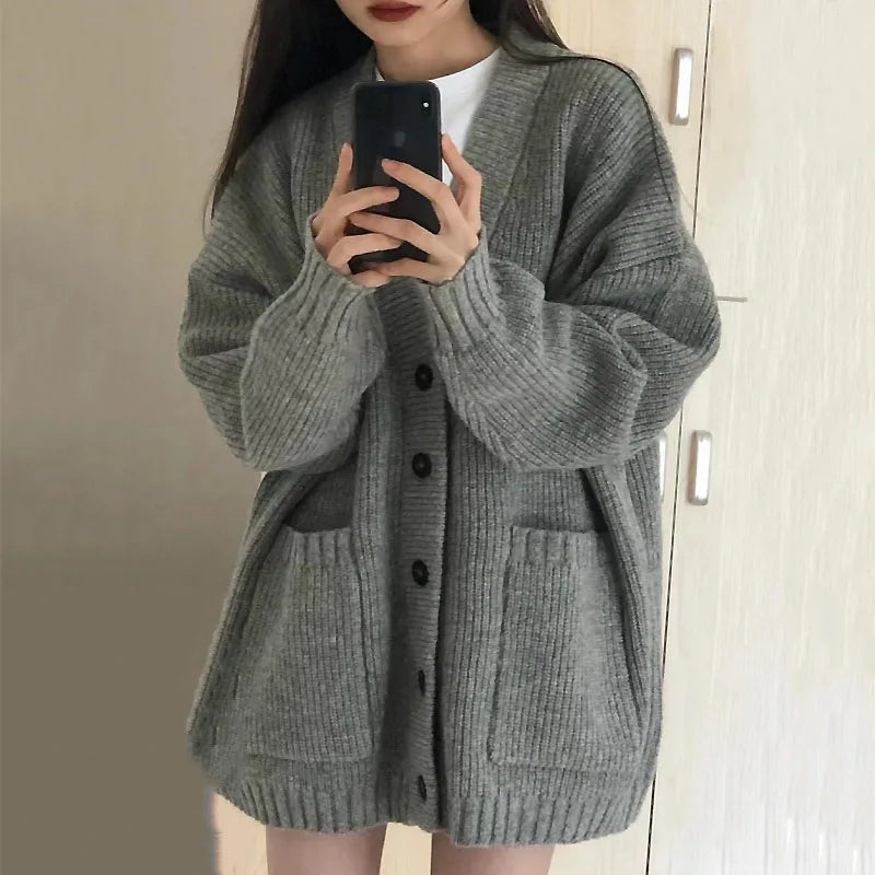 Dames Oversized Trui Wit V-hals Cardigan