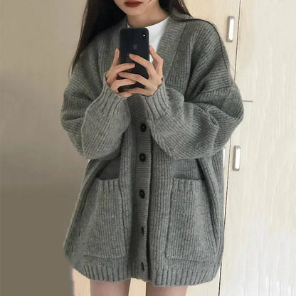Dames Oversized Trui Wit V-hals Cardigan