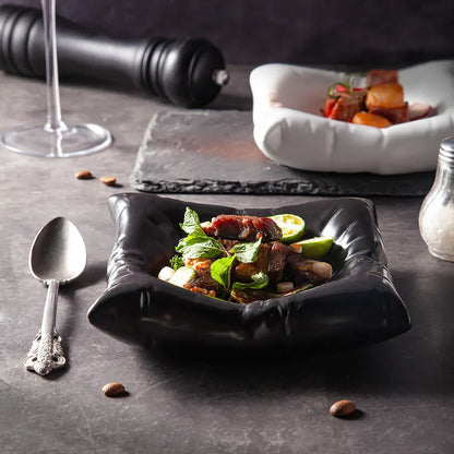 Keramische Serveerschaal Wolkvorm Wit Zwart Bone China Luxe Tafelaccessoire Elegant Design