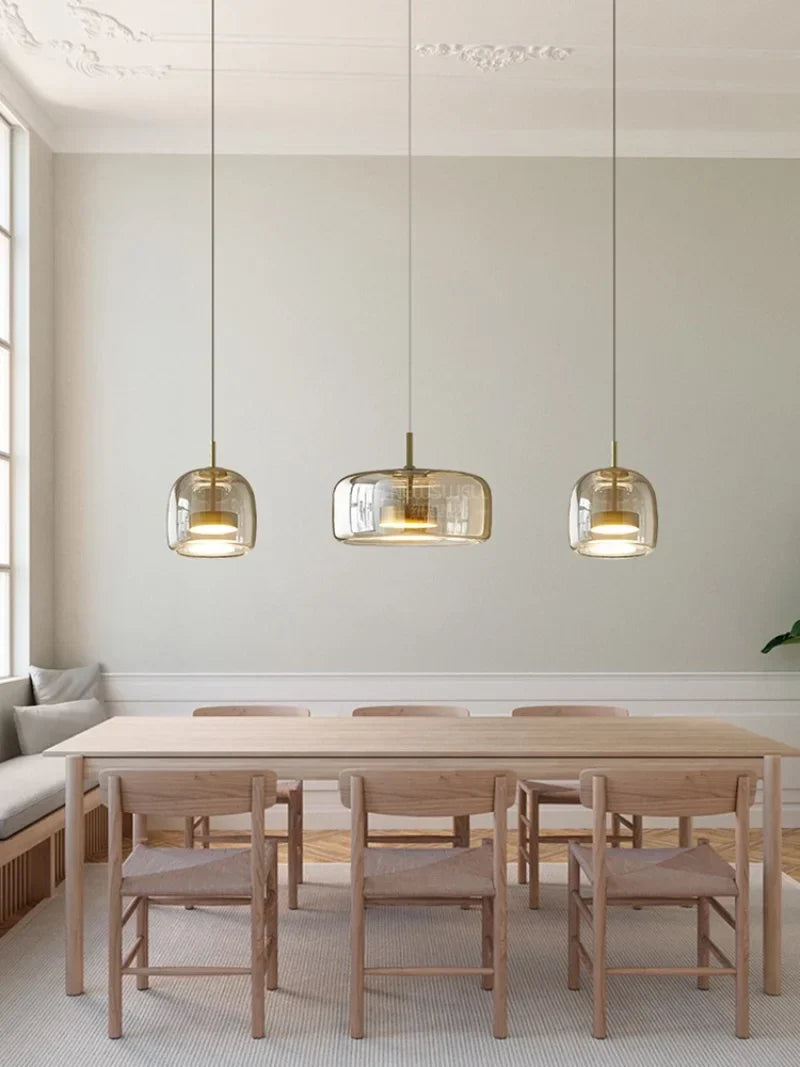 Scandinavische Glazen Hanglamp – Warm Sfeerlicht met Amber, Helder of Grijs Glas – Ø 15, 25 of 35 cm – Moderne Verlichting voor Keuken, Eetkamer en Woonkamer