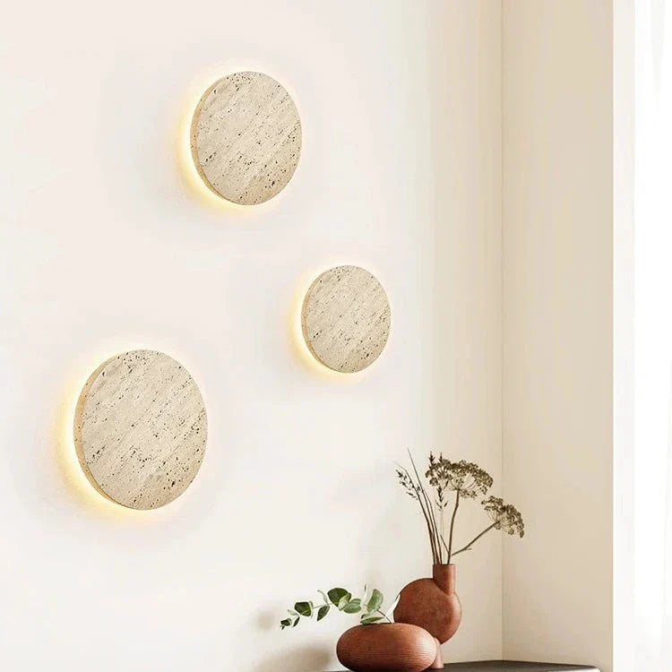 Wandlamp Travertin Rond LED Modern Natuursteen Ø23 Ø30