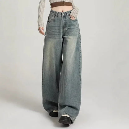 Dames Wide Leg Jeans Grijze High Waist Stoere Spijkerbroek - StudioMarella