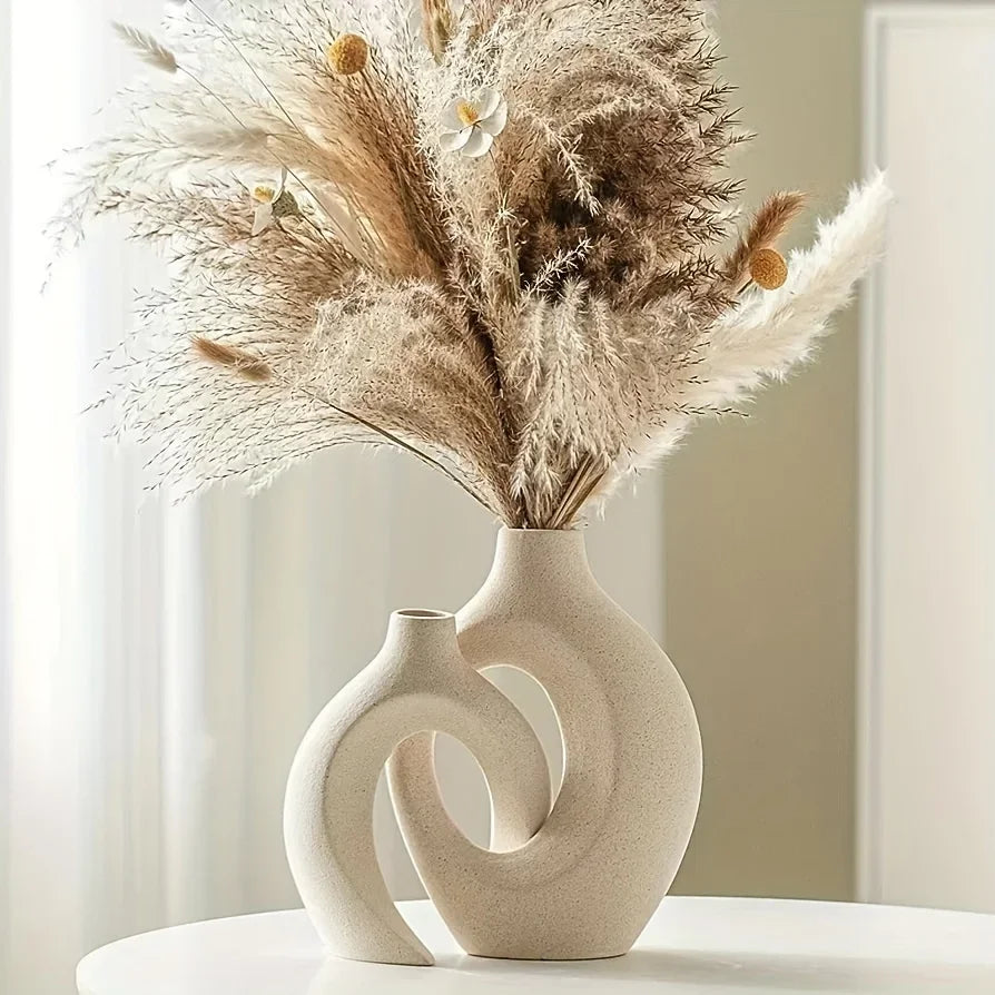 Keramische Vaas Set 2 Stuks Wit Boho Modern Woonkamer Decoratie Droogbloemen Minimalistisch Interieur
