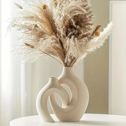 Keramische Vaas Set 2 Stuks Wit Boho Modern Woonkamer Decoratie Droogbloemen Minimalistisch Interieur