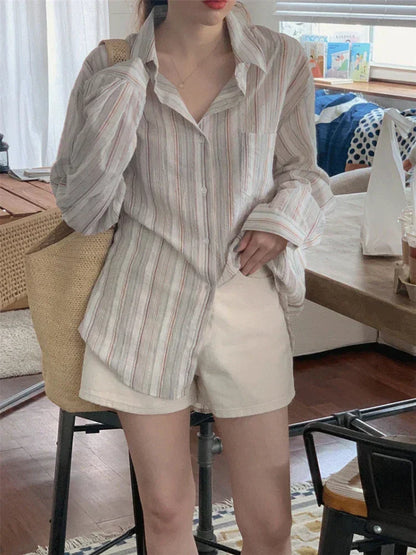 Oversized Shirt Met Lange Mouwen en Strepen