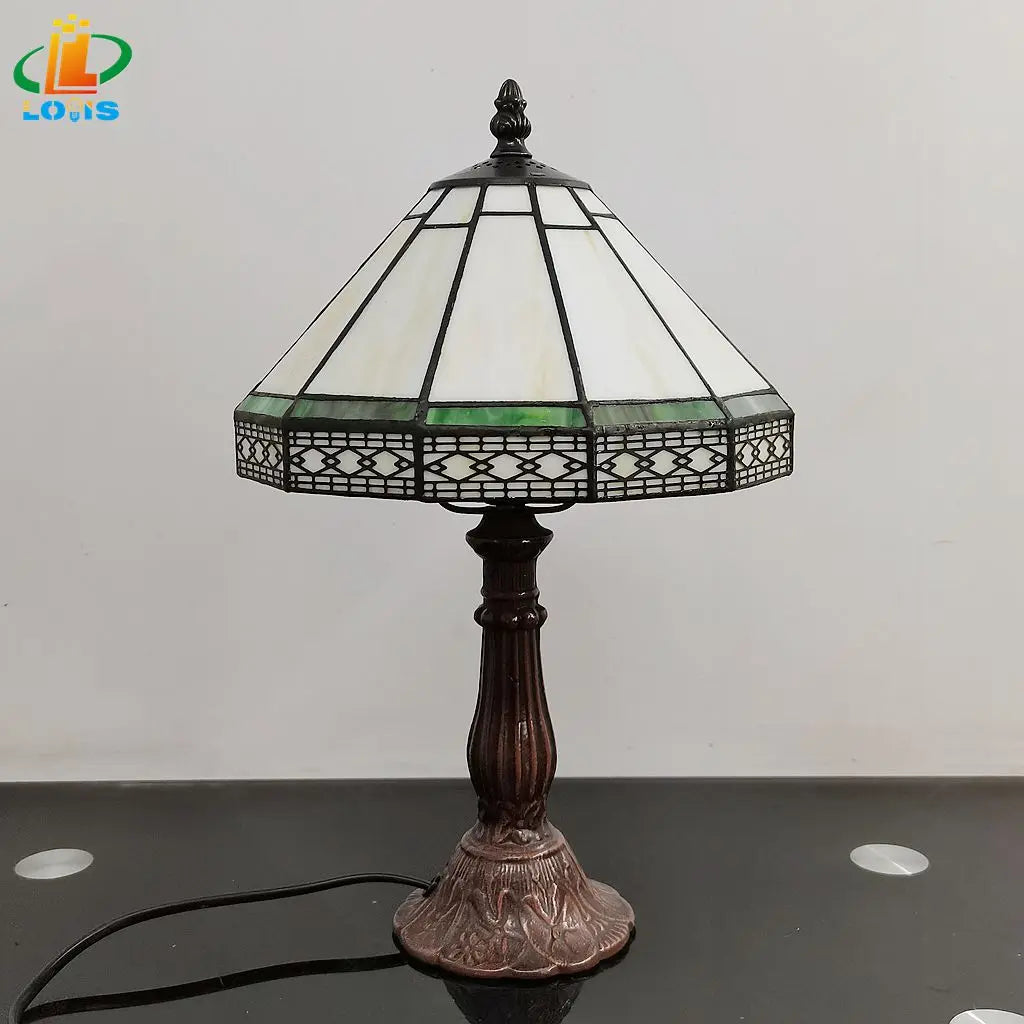 Tiffany Tafellamp Gebrandschilderd Glas 22cm Groen Geometrisch Woonkamer Bureau Slaapkamer Vintage Nachtlamp Nachtkastlamp Sfeerlamp E27