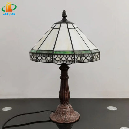 Tiffany Tafellamp Gebrandschilderd Glas 22cm Groen Geometrisch Woonkamer Bureau Slaapkamer Vintage Nachtlamp Nachtkastlamp Sfeerlamp E27