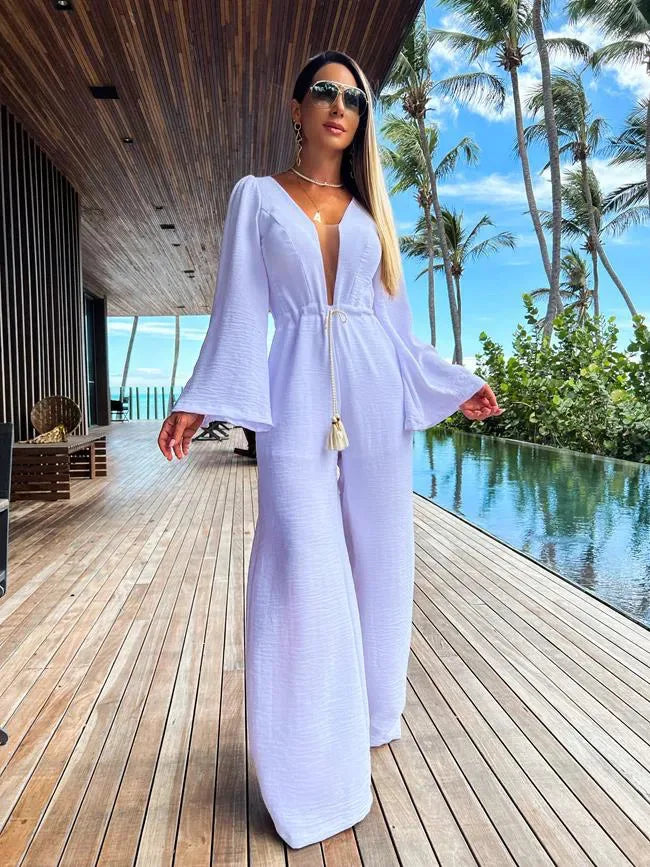 Jumpsuit Elegante Diepe V Halslijn Zwart Eenstuk - StudioMarella