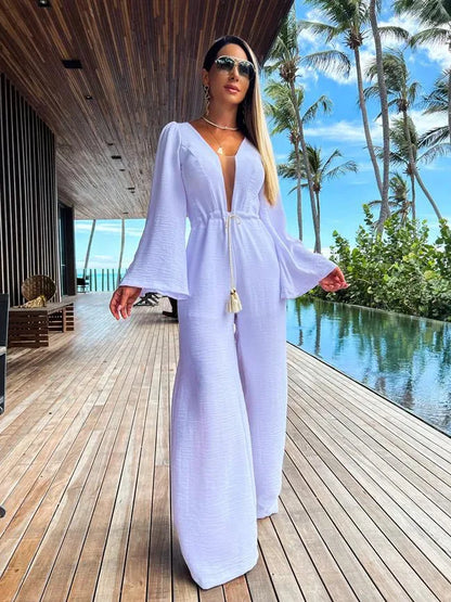 Jumpsuit Elegante Diepe V Halslijn Zwart Eenstuk - StudioMarella