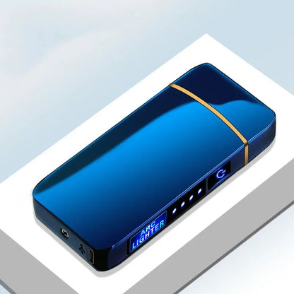 Elektronische Plasma Aansteker USB Oplaadbaar Winddicht Metaal Blauw Voor Kaarsen Pijp Muggenspiralen Dubbele Boog Touchsensor LED Display