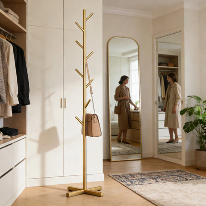 Staande Kapstok Metaal Zwart 167cm 8 Haken Slaapkamer Hal Vloerstaand Kledingrek Antislip Jassen Ophangsysteem Garderobe Standaard