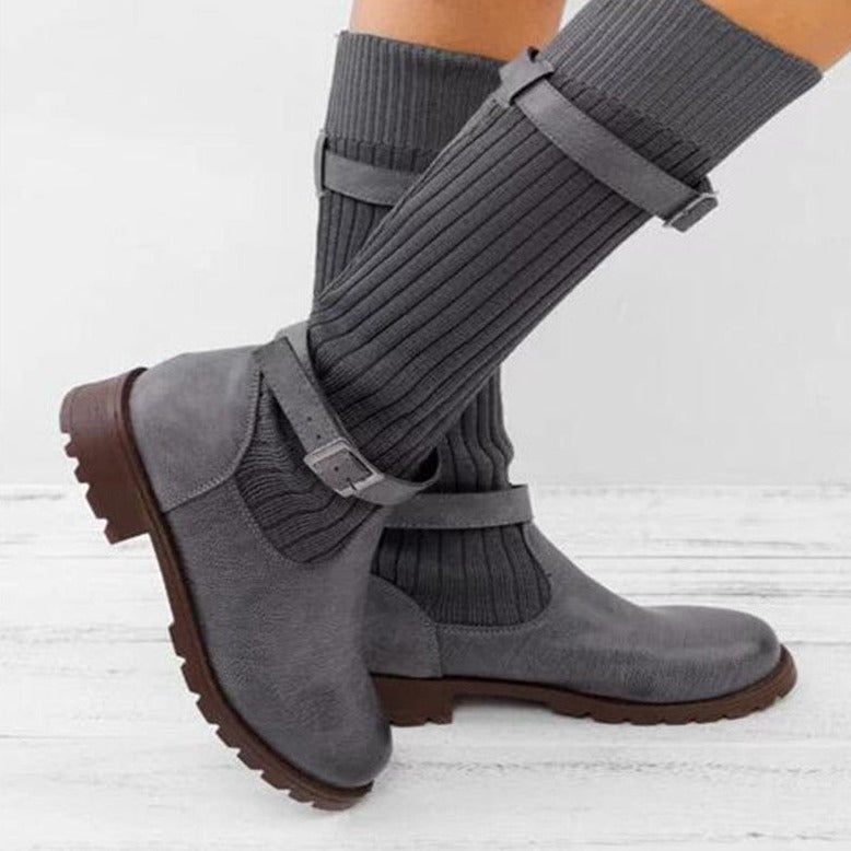 Dames Leren Laarzen met Gebreide Wol Inleg Winterwarm