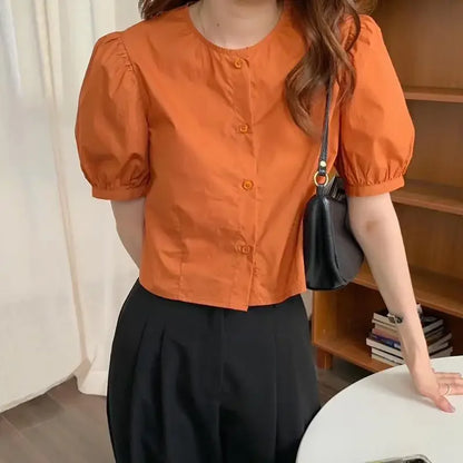 Vrouwelijke Blouse Oranje Elegant Met V-Hals