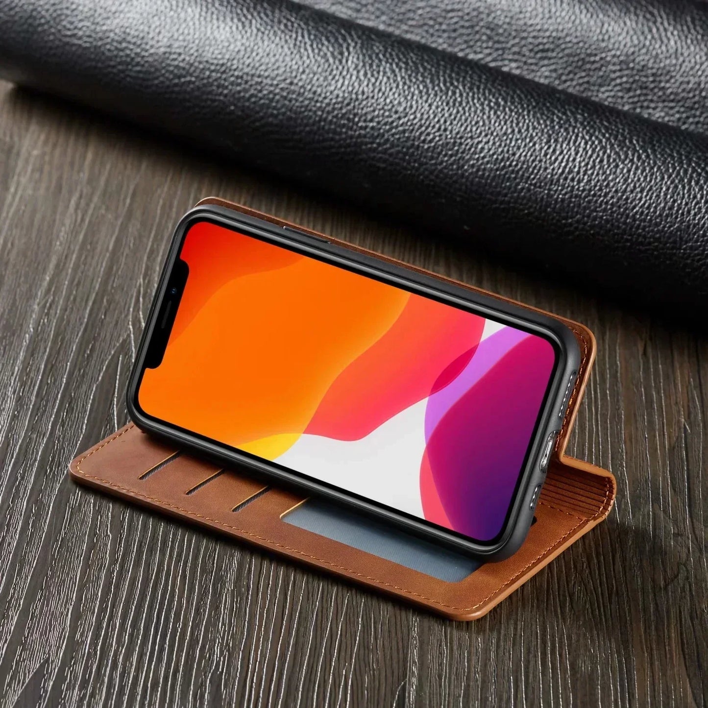 Magnetische Leren iPhone Wallet Case met Kaarthouder - Zwart Bruin Blauw Rood - Slanke Bescherming voor iPhone 15 14 13 12 11 Pro Max Plus Mini XS XR 8 7
