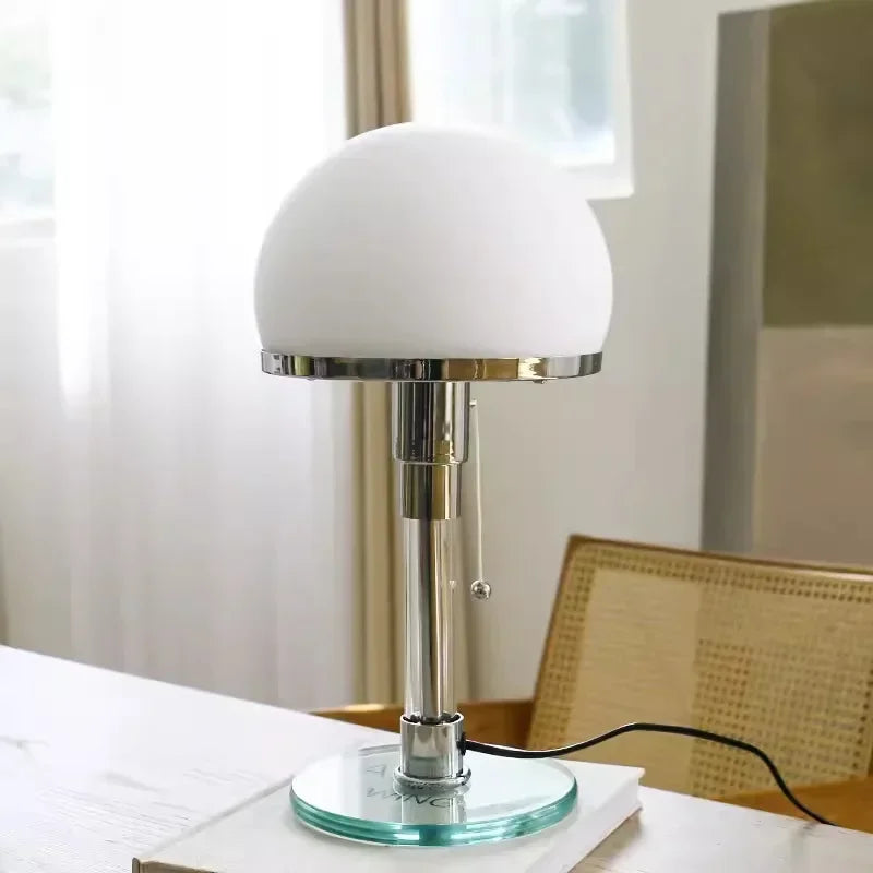 Tafellamp met Glazen Bol Chroom Voet Modern Design Bauhaus-geïnspireerd Sfeerverlichting Werkplek Slaapkamer