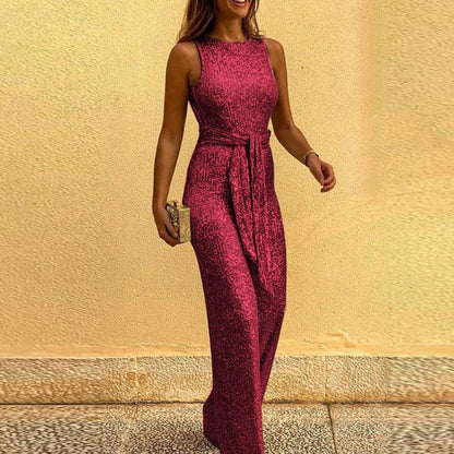 Glitter Jumpsuit Open Rug en Schouders Feestelijke Avondkleding