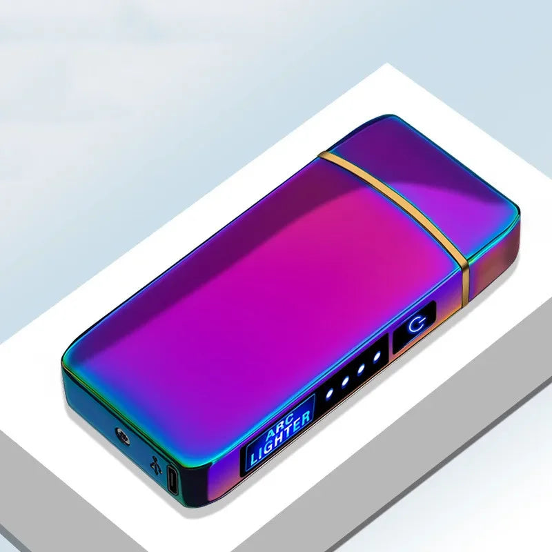Elektronische Plasma Aansteker USB Oplaadbaar Winddicht Metaal Blauw Voor Kaarsen Pijp Muggenspiralen Dubbele Boog Touchsensor LED Display