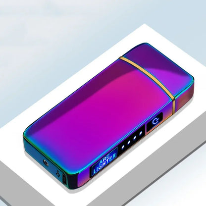 Elektronische Plasma Aansteker USB Oplaadbaar Winddicht Metaal Blauw Voor Kaarsen Pijp Muggenspiralen Dubbele Boog Touchsensor LED Display