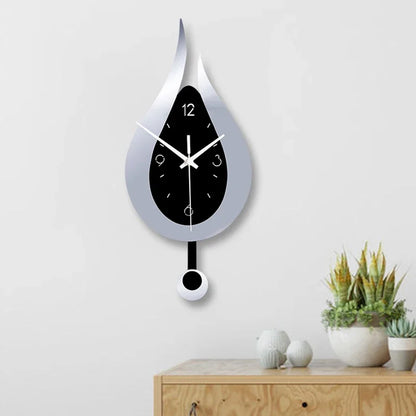 Acryl Slinger Wandklok met Stil Uurwerk – Moderne Waterdruppelvorm in Metaal voor Woonkamer en Slaapkamer