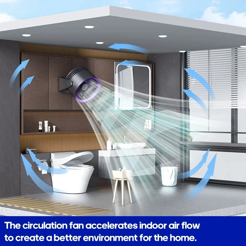 Draadloze Circulatie ventilator 4000mAh Oplaadbaar Wandmontage Zonder Boren Stil Bureau Badkamer Slaapkamer Luchtcirculatie