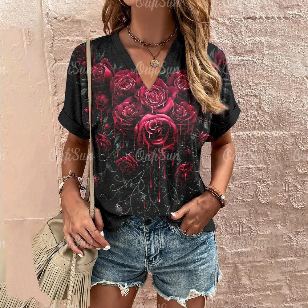 Rozenprint T-shirt Zomer Vrouwelijk Rose Vibe - StudioMarella
