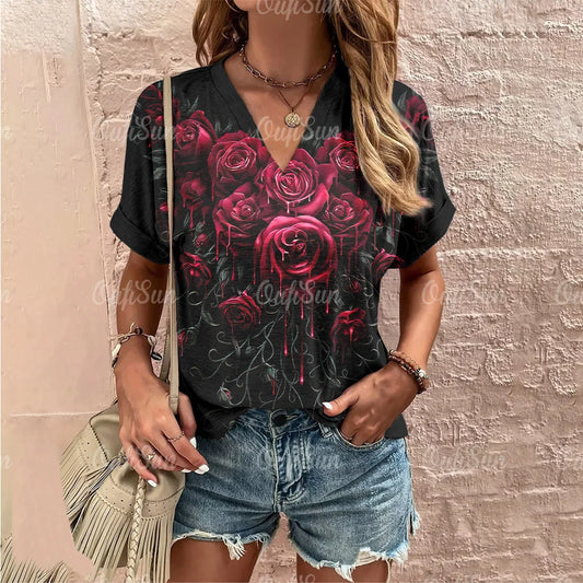 Rozenprint T-shirt Zomer Vrouwelijk Rose Vibe - StudioMarella