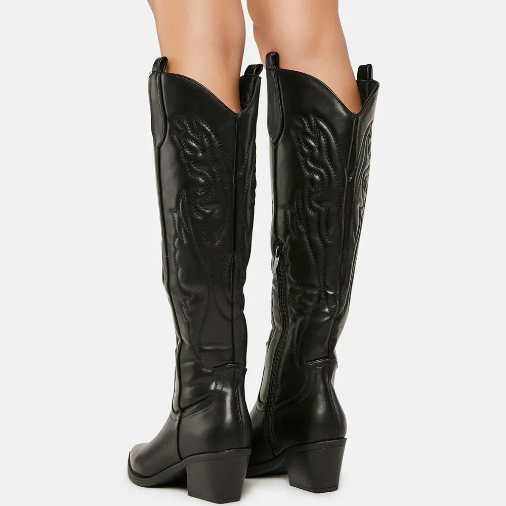 Dames Cowboylaarzen Kniehoog met Blokhak Western Stijl