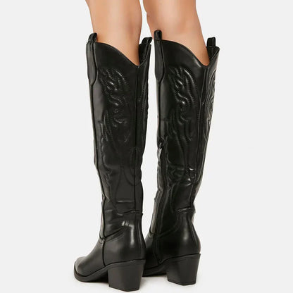 Dames Cowboylaarzen Kniehoog met Blokhak Western Stijl