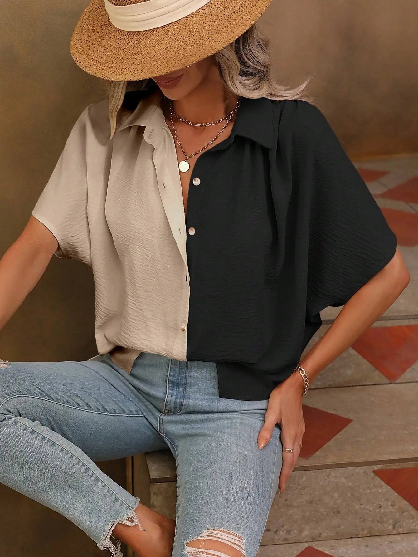 Vrouwen Blouse Korte Mouwen Knopen Sluiting Zomer