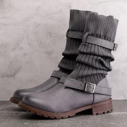 Dames Leren Laarzen met Gebreide Wol Inleg Winterwarm