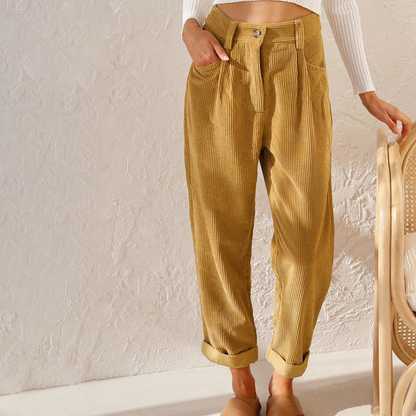 Damesbroek Hoge Taille Corduroy Opgerolde Pijpen