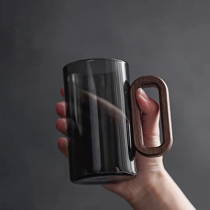 Glazen Mok met Houten Handvat 350ml – Borosilikaatglas voor Thee, Koffie en Sap
