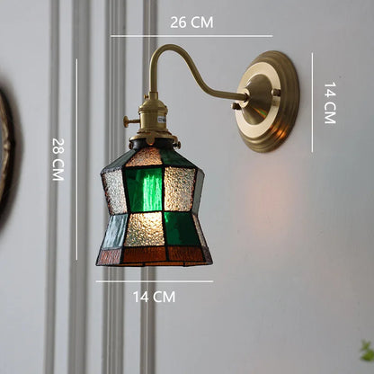 Tiffany Wandlamp Gebrandschilderd Glas E27 Messing Retro Slaapkamer Woonkamer Gang Vintage Wandverlichting Knopschakelaar