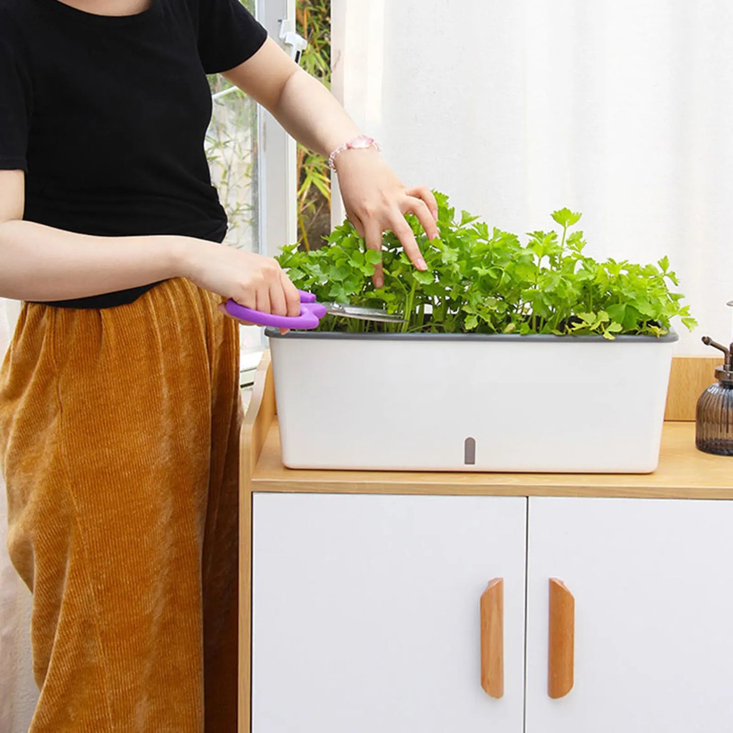 Zelfwaterende Plantenbak 43,5cm Waterniveau-indicator Kunststof Buiten Balkon Vensterbank Bloembak Kruidenbak Tuin