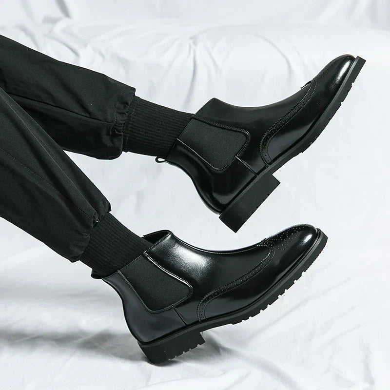 Zwarte Chelsea Boots Heren Glanzend Leer Laarzen