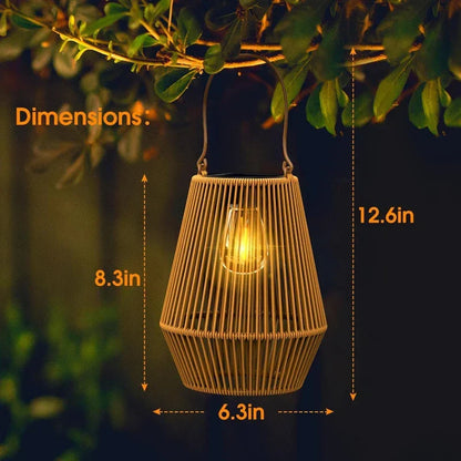 Rotan Solar Lantaarn met LED Verlichting voor Tuin en Terras - Waterdicht IP65 met Automatische Schemersensor