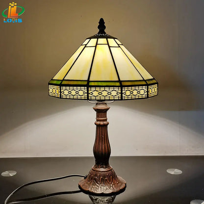 Tiffany Tafellamp Gebrandschilderd Glas 22cm Groen Geometrisch Woonkamer Bureau Slaapkamer Vintage Nachtlamp Nachtkastlamp Sfeerlamp E27